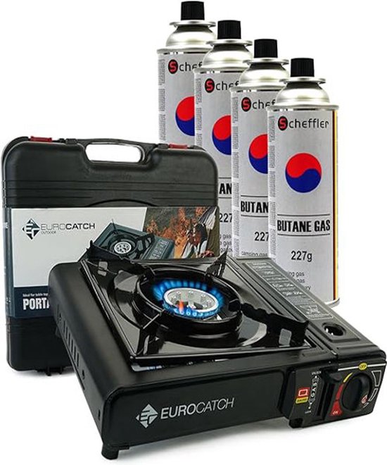Draagbaar Gasfornuis – 2500 Watt – Aluminium Brander – Met Koffer – Inclusief 4 Gasbussen
