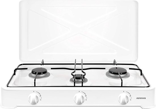 Draagbaar Gasfornuis - Camping Kookplaat - Koken Buiten - 3 Branders - 60 cm Breed - Wit van Draagbaar
