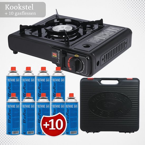 Draagbaar Gasfornuis - Camping Kookstel - Gas Stove - Gasfornuis - Kooktoestel - Outdoor - Noodpakket - Op Reis - 10 gasflessen van Benson