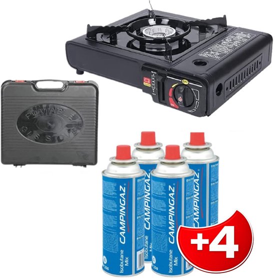 Draagbaar Gasfornuis – Camping Kookstel – Gas Stove – Gasfornuis – Kooktoestel – Outdoor – Op Reis – 4 Gasflessen van Merkloos