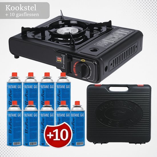 Draagbaar Gasfornuis – Camping Kookstel – Outdoor Kooktoestel – Gas Stove – Eenvoudig Gebruik- Compact Design-Reisfornuis – Inclusief 10 Gasflessen van Tomado