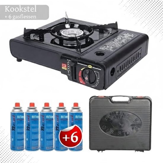 Draagbaar Gasfornuis – Camping Kookstel – Outdoor Kooktoestel – Gas Stove –Eenvoudig Gebruik- Reisfornuis – Compact Design-Inclusief 6 Gasflessen van FireFriend