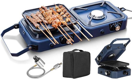 Draagbaar Gasfornuis - Dubbele Brander - Buiten Koken - Opvouwbaar Ontwerp - Compact - Zwart