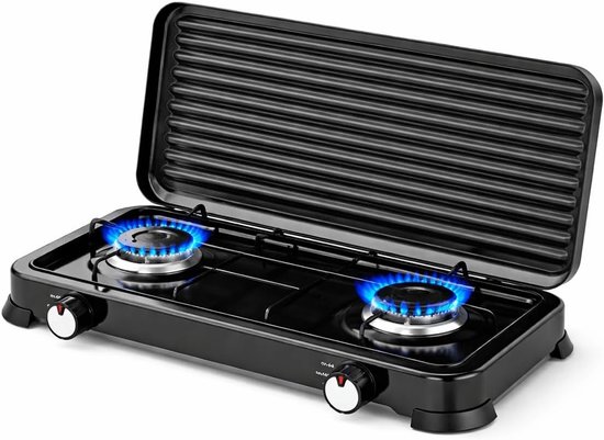 Draagbaar Gasfornuis met 2 Branders - Compact - 577 x 278 x 53 mm - Butaan- en Propaancompatibel - Voor Camping en Outdoor