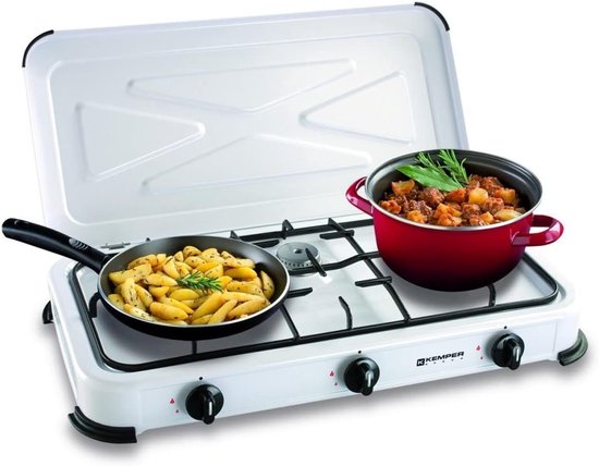 Draagbaar Gasfornuis met 3 Branders - 3450 W, Wit Gelakt van Crespo