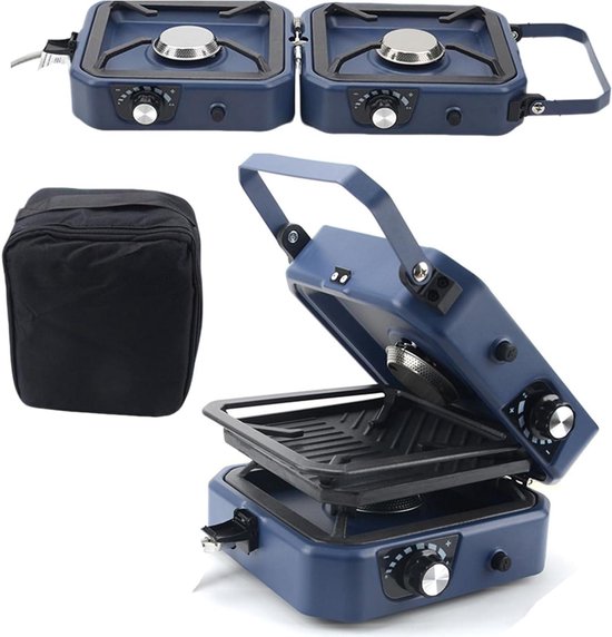 Draagbaar Gasfornuis - Opvouwbare Kookplaat - Buiten Koken - Dubbele Brander - 16000 BTU - Zwart