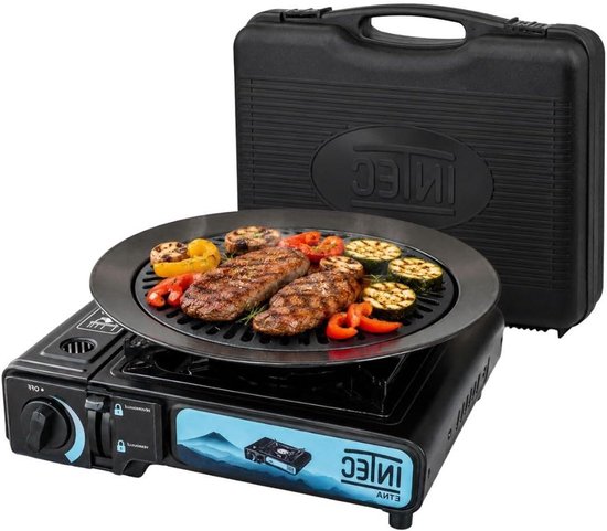 Draagbaar Gasfornuis - Outdoor Kooktoestel - Koken Buiten - Inclusief Grillplaat - 33 x 25 cm - Zilver
