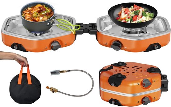 Draagbaar Gasfornuis - Outdoor Kooktoestel - Koken in de natuur - Dubbele Brander - 17000 BTU - Oranje