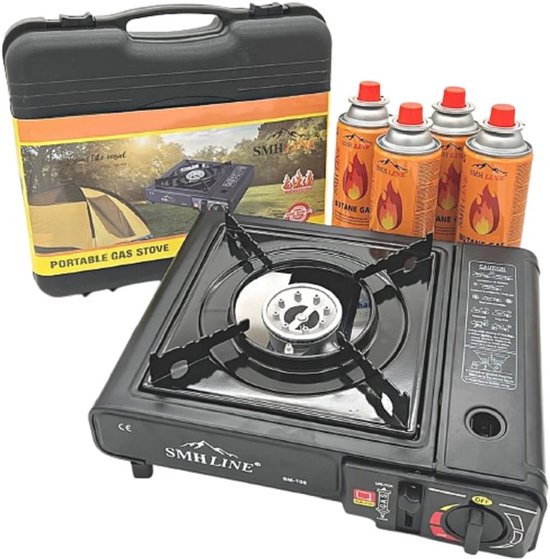 Draagbaar Gasfornuis voor Camping - Inclusief 4 Gasflessen en Transportkoffer