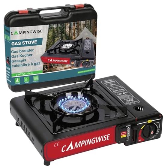 Draagbaar Gasfornuis voor Camping met Grillplaat, 1 Pit en Draagtas van Draagbaar