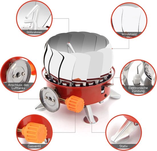 Draagbaar gasfornuis voor camping – Opvouwbaar en compact- 2800W– Winddicht ontwerp – Ideaal voor kamperen en barbecue- Lichtgewicht en eenvoudig te hanteren-Inclusief 2 Gasflessen van Merkloos