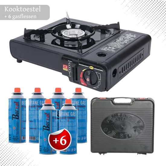 Draagbaar Gasfornuis voor Kamperen met 6 Gasflessen - Ideaal voor Buiten en Noodsituaties van Draagbaar
