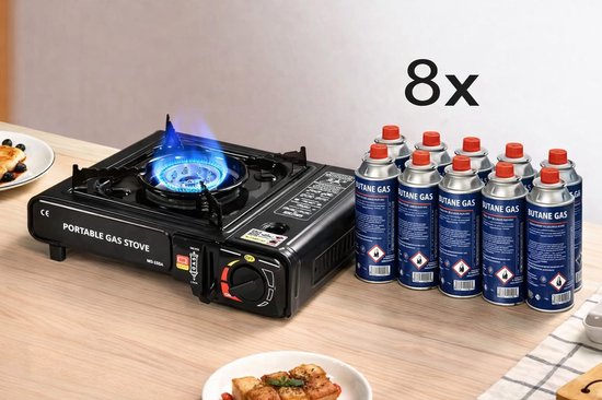 Draagbaar Gasstel met Koffer – Camping Kooktoestel. Camping Gasbrander Set met Opbergkoffer en 8x Butaangas patronen. Portable Gas Stove met Koffer + 8 Butaangasbusjes. Compleet met 8 Gaspatronen. Gas Kooktoestel voor Camping & Outdoor.Noodpakket. van Merkloos