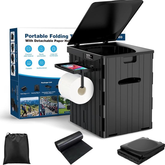 Draagbaar kampeertoilet met deksel en toiletrolhouder, opvouwbaar toilet Porta Potje voor volwassenen, ideaal voor kamperen, wandelen, vissen, reizen, strand van Faffooz.