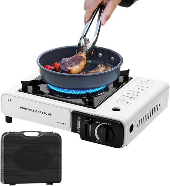 Draagbaar Kookstel - Kampeer Gasbrander - Outdoor Koken - Verstelbare Enkele Brander - 34x25.5x8cm - Wit van Draagbaar