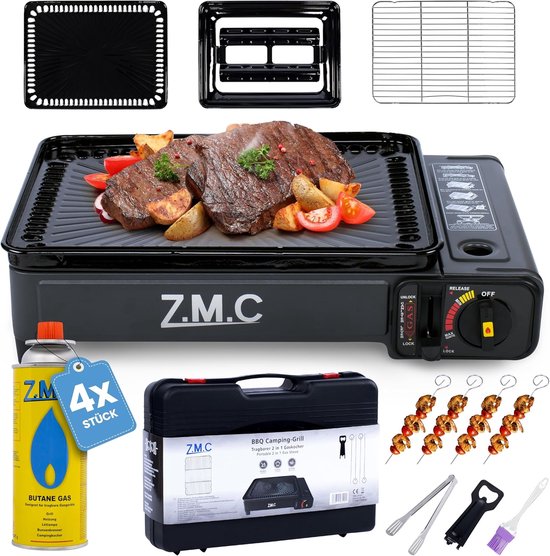 Draagbaar Kooktoestel Gasgrill - Tafelgrill Camping - Buiten Koken - 2-in-1 Functie - 26.5 x 42.5 cm van Draagbaar