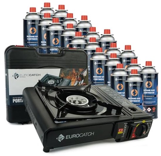 Draagbaar Kooktoestel op Gas met Draagkoffer - Inclusief 20 Gasbussen - Perfect voor Kamperen en Picknicken van Swiss Pro+