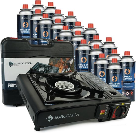 Draagbaar Kooktoestel op Gas met Draagkoffer - Inclusief 20 Gasbussen - Perfect voor Kamperen en Picknicken