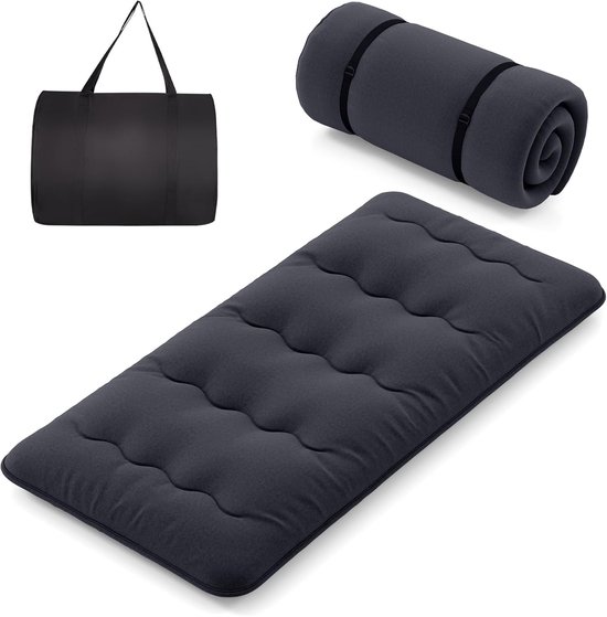 Draagbaar Matras - Japanse Futon - Kamperen Slapen - Opvouwbaar Met Tas - 90 x 200 x 10 cm - Zwart van Merkloos