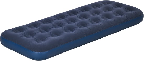 Draagbaar opblaasbaar eenpersoonsmatras met ingebouwde handpomp en met fleece gevoerd oppervlak, voor kamperen en reizen, blauw