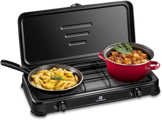 Draagbaar Tweepits Gasfornuis - Camping & Buiten Koken - 2600W Zwart