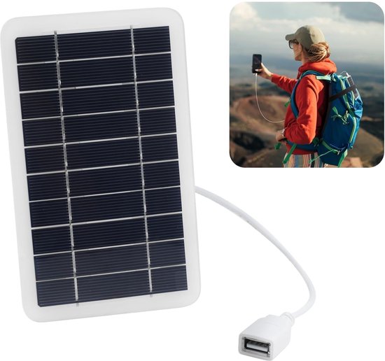 Draagbaar zonnepaneel 2 W 5V met USB-poort zonnelader voor wandelen, kamperen en buitenactiviteiten, IP65 waterdicht, duurzaam epoxy platenframe, USB-kabel inbegrepen van Merkloos