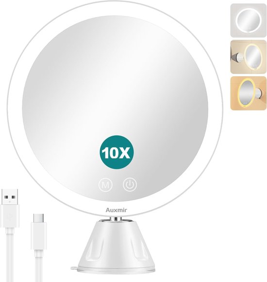 Draagbare 10x Vergrotende Make-up Spiegel met LED Verlichting - 360° Draaibaar en Zuignap Bevestiging van Eldurá