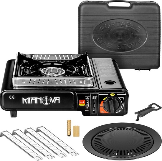 Draagbare 2-in-1 Campingzetel met Gasfornuis en Losse Grillplaat