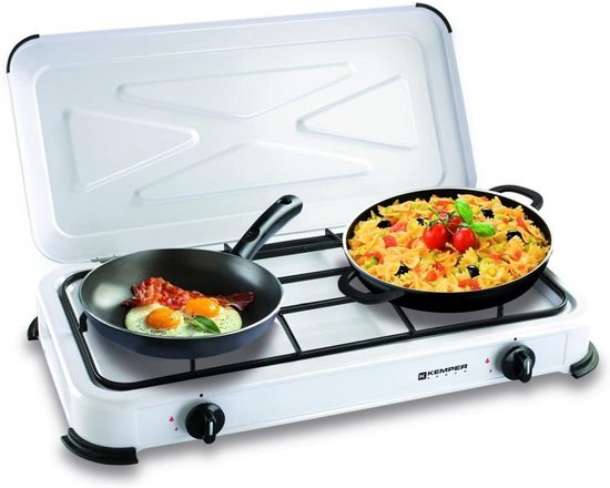 Draagbare 2-pits gaskookplaat met wit glas, 2600 W, ideaal voor camping en buiten koken