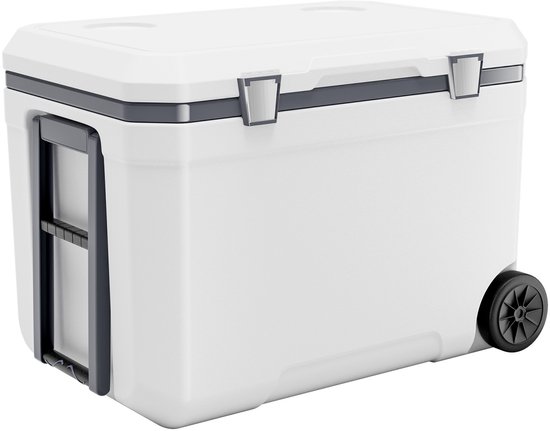 Draagbare 45 QT Koelbox met Wielen – Geïsoleerd Ontwerp voor IJskoud Behoud, Duurzame Handvatten en Ingebouwde Bekerhouders, Lichtgewicht en Stevig, Ideaal voor Picknicks en Lange Reizen