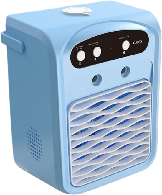 Draagbare Airco - Persoonlijke Koeler - Ruimte Koelen - Met Licht en Speaker - 1 Liter Tank - Blauw