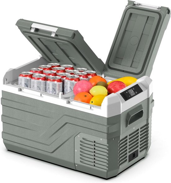 Draagbare Autokoelkast 23L met Vriezer - 12V/24V en 230V Elektrische Koelbox voor Auto, Camping en Roadtrip - Dubbele Zone Koel-/Vriesbox van -20°C tot 20°C