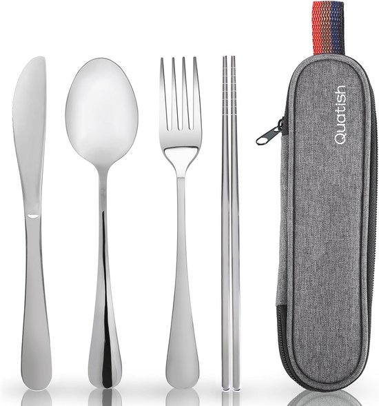 Draagbare Bestekset met Etui - Herbruikbare RVS Bestek voor Werk en Kamperen - Bestekset met Vork en Lepel voor Lunchbox