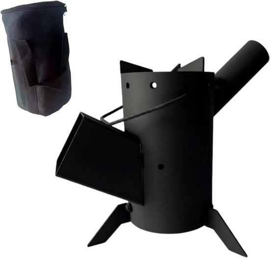 Draagbare Camp Rocket Stove - Koolstofstaal Houtgestookte Camping Kachel met Opbergtas voor Outdoor en Achtertuin Koken