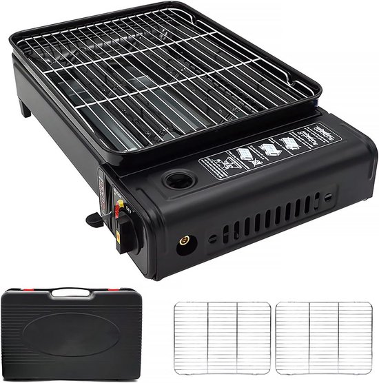 Draagbare Camping Gasbarbecue met 2 Grillroosters en Koffer
