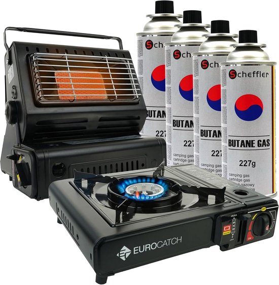 Draagbare Camping Gasbrander en Kookstel Set met 4 Butaancartridges