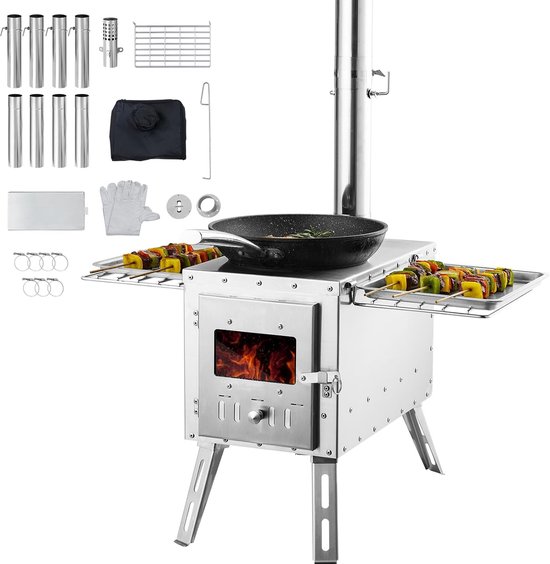 Draagbare Camping Houtkachel - Stalen Tentkachel met Schoorsteen en Accessoires