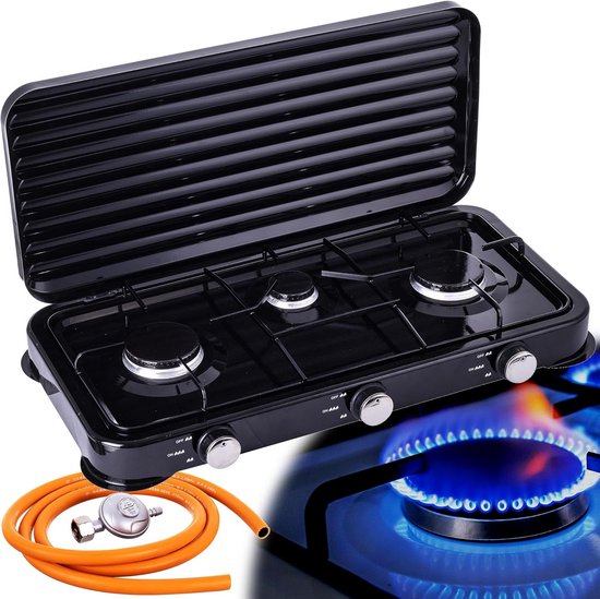Draagbare Camping Kookplaat met 3 Pitten | Gasfornuis voor Mobiel Koken van Merkloos