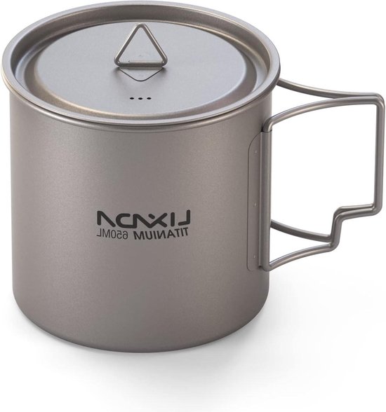Draagbare camping waterbeker mok met opvouwbaar handvat - Titanium - 750ml