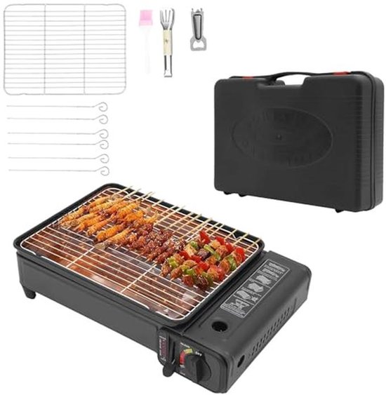 Draagbare Campinggasgrill - Compacte Gasbarbecue met Grillnet en Koffer voor Kamperen en Reizen van Merkloos