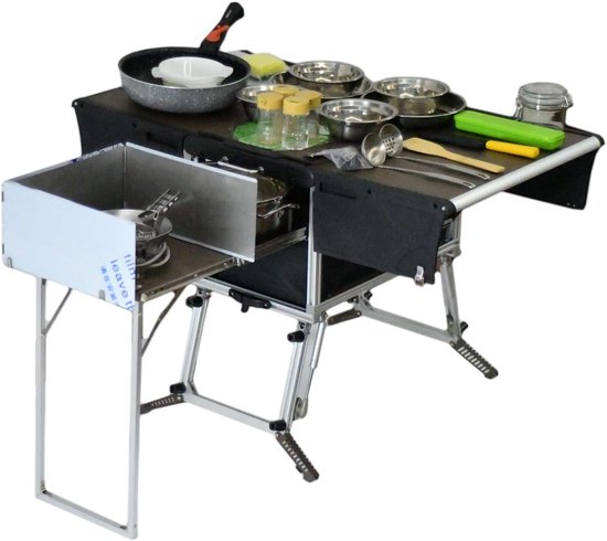 Draagbare Campingkeuken met Gasfornuis en Complete Accessoireset van Merkloos