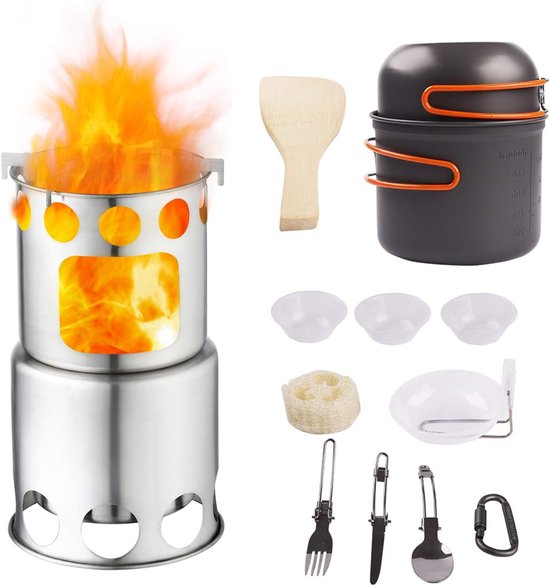 Draagbare Campingkookset voor 2-3 Personen - Lichtgewicht, Opvouwbaar en Antiaanbak, Ideaal voor Buitenactiviteiten van Merkloos