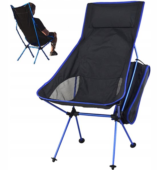 Draagbare Campingstoel - Opvouwbare Stoel met Hoge Rugleuning - Belastbaar tot 150 kg - Lichtgewicht Aluminium Frame - Afneembare Zachte Hoofdsteun - Compact met Opbergtas - Voor Kamperen, Vissen, Strand en Picknick