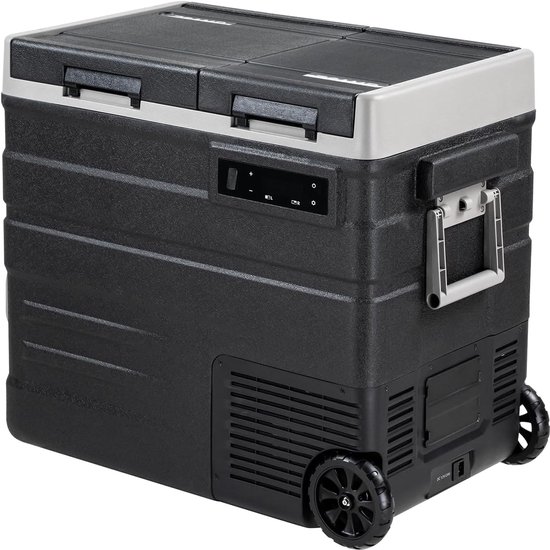 Draagbare Compressorkoelbox 57L – Elektrische Autokoelkast & Vriezer – -20°C tot 20°C – 12V/24V & 230V – Met Wielen en Uitschuifbaar Handvat – Voor Camping, Auto en Caravan