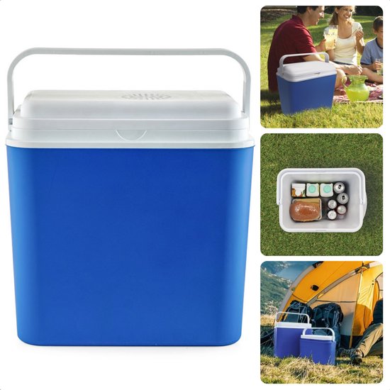 Draagbare Elektrische Koelbox - 12V Autokoelbox - 24L - Blauw - 12V Aansluiting - Lunchbox - Frigobox - Voor Auto & Onderweg - Camping - Reizen - Coolbox - 40 x 24 x H39 cm - Inclusief EBOOK van Merkloos
