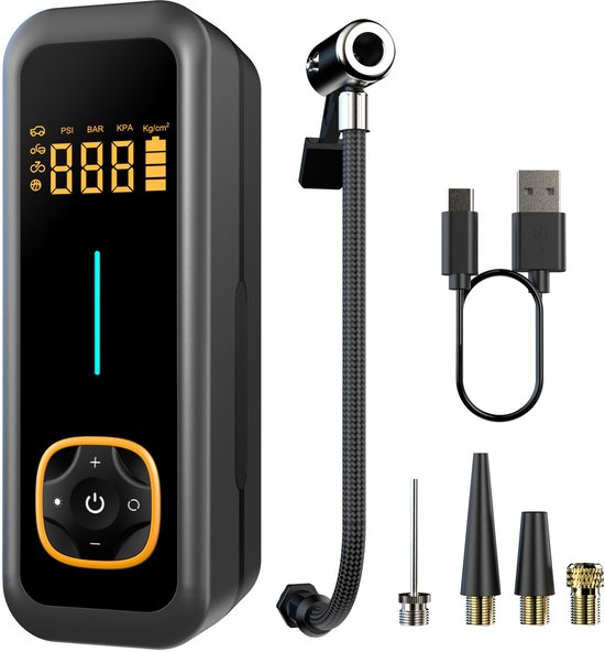Draagbare Elektrische Luchtcompressor 12V - Digitale Display Luchtpomp voor Auto - Fiets -Motor- Scooter en Bal - Automatische Drukregeling - Snelle Oppompfunctie - LED Verlichting - USB Oplaadbare Accu - Compact Ontwerp voor Onderweg en Noodgevallen