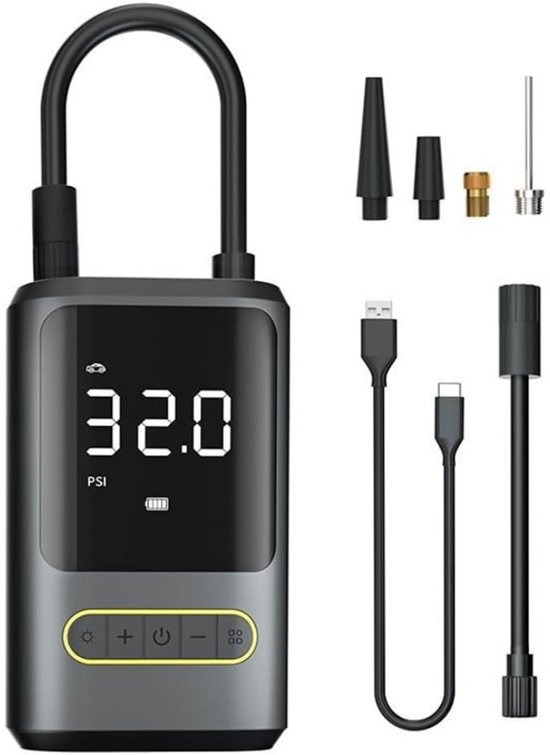 Draagbare Elektrische Luchtpomp Digitaal Display Dubbele Voeding Oplaadbare Compressor, Powerbank Functie + Sigarettenaansluiting, Auto Fiets Bal