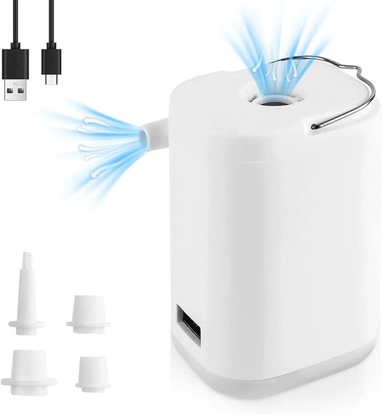 Draagbare elektrische luchtpomp met 4 mondstukken voor luchtbedden en zwembaden van Merkloos