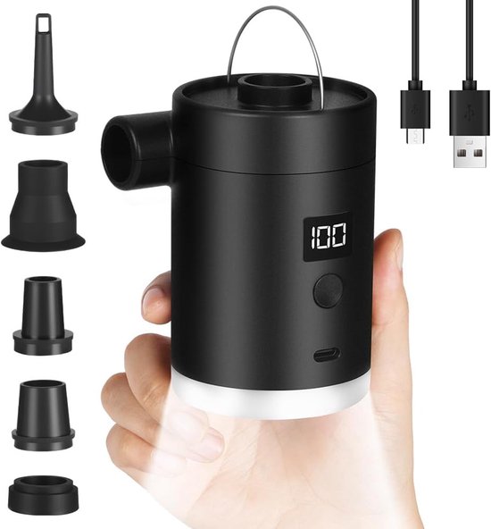 Draagbare Elektrische Luchtpomp met Campinglamp - Oplaadbaar 4000 mAh - Snel Opblazen & Leegpompen