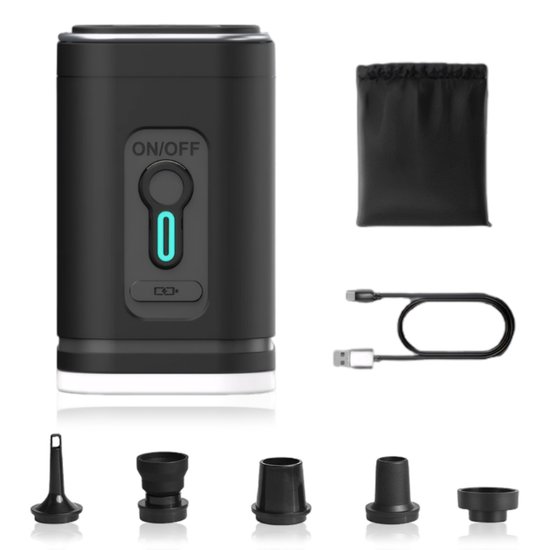 Draagbare Elektrische Luchtpomp – Ultra-Mini & Krachtig – 2400 mAh Oplaadbaar – 5 Mondstukken – Snelle Inflatie & Deflatie – Voor Zwembaden, Luchtbedden & Vacuümzakken
